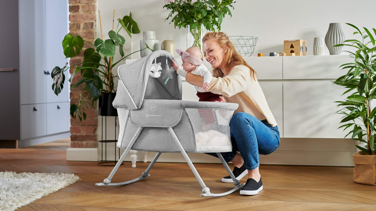 3 in1 Baby Bed Travel CoSleeping Folded Bouncer Cot LOVI Crib in Gray