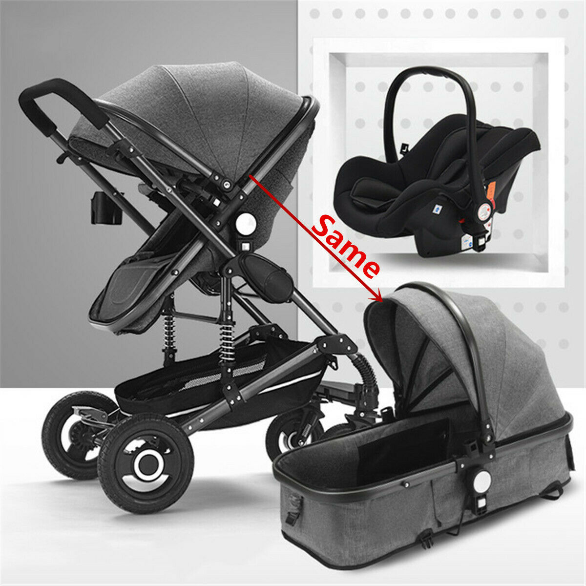 UK 3 IN 1 Baby Stroller Pram Car Seat Foldable Pushchair Carry Travel System 