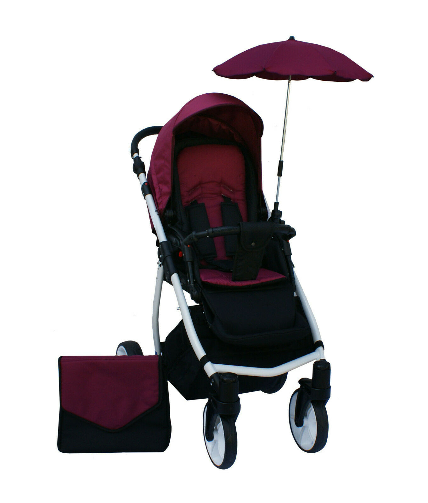burgundy pram