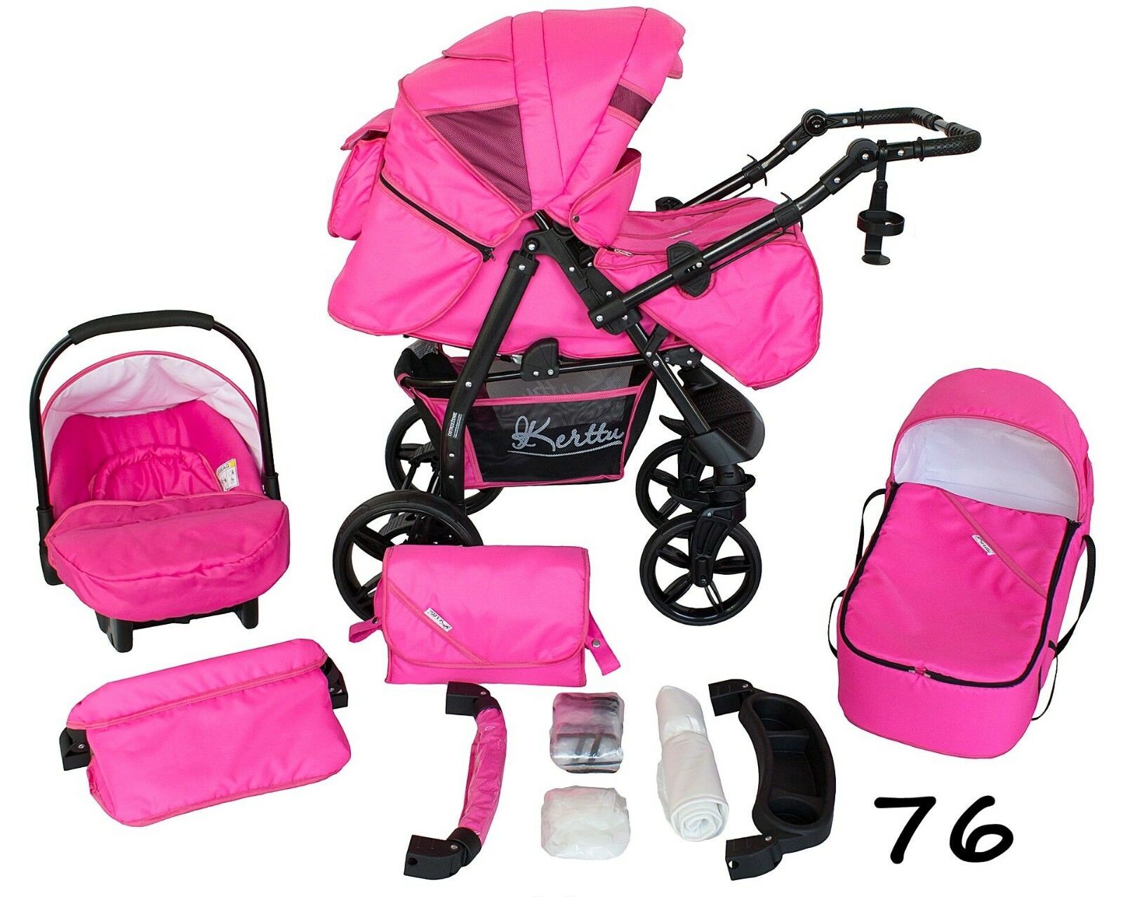 Pink Prams Baby Pram Pushchair Carrycot Car Seat TWIST 3in1 Travel System -TW76 ...